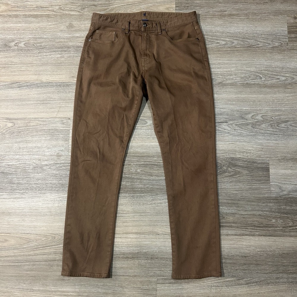 johnnie-O Mens Pants 33x32 Stretch Straight Leg Khaki Chocolate Pockets